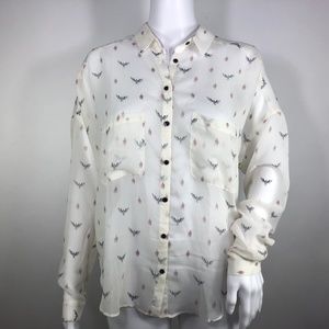 MNG Mango Sheer Eagle Bird Graphic Long Sleeve Top
